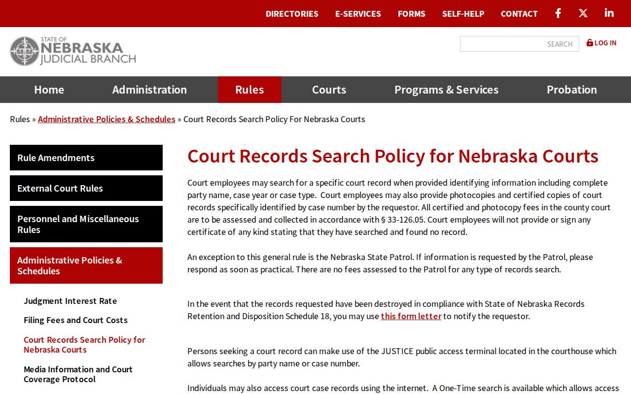Sarpy County civil docket Nebraska court records search policy