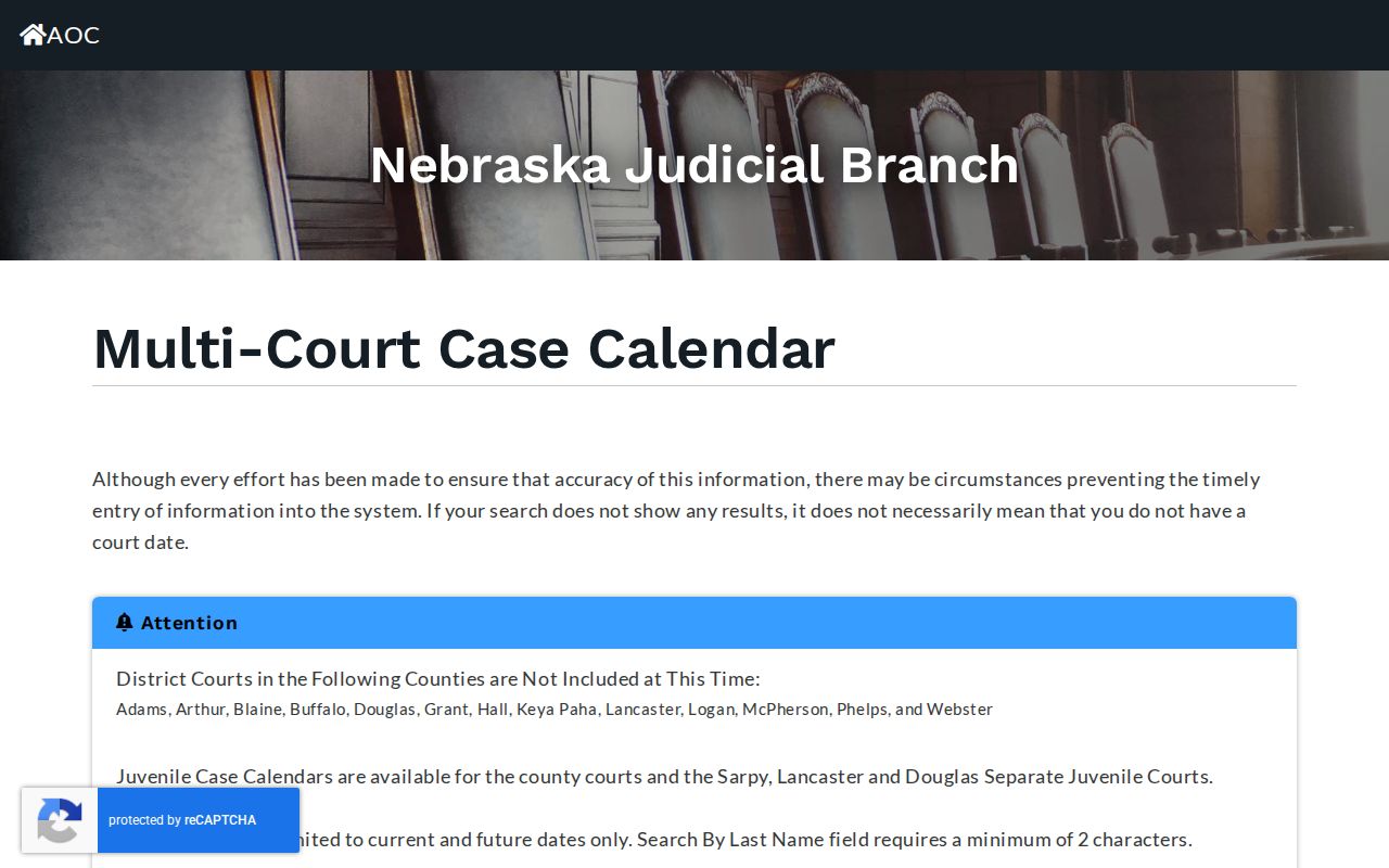 Sarpy County court schedule Nebraska public calendar selection form