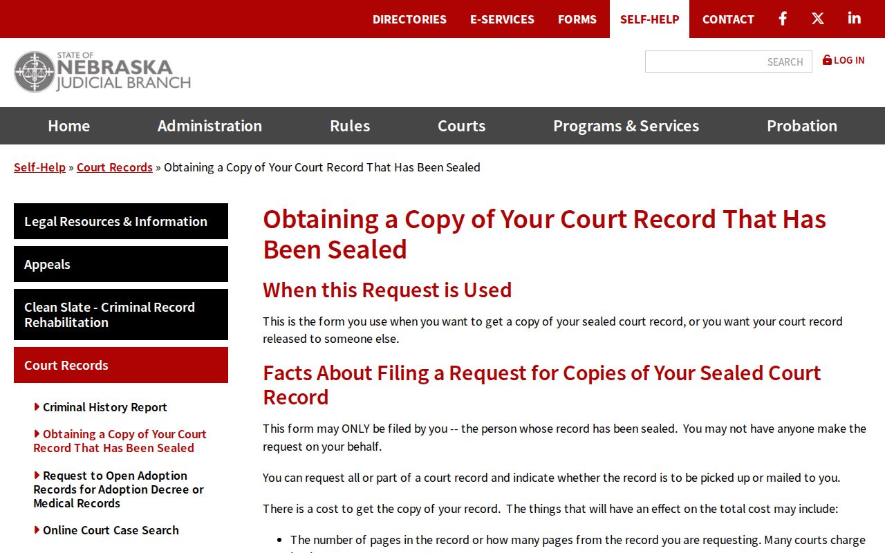 Sarpy County court records sealed-record request guidance from Nebraska Judicial Branch