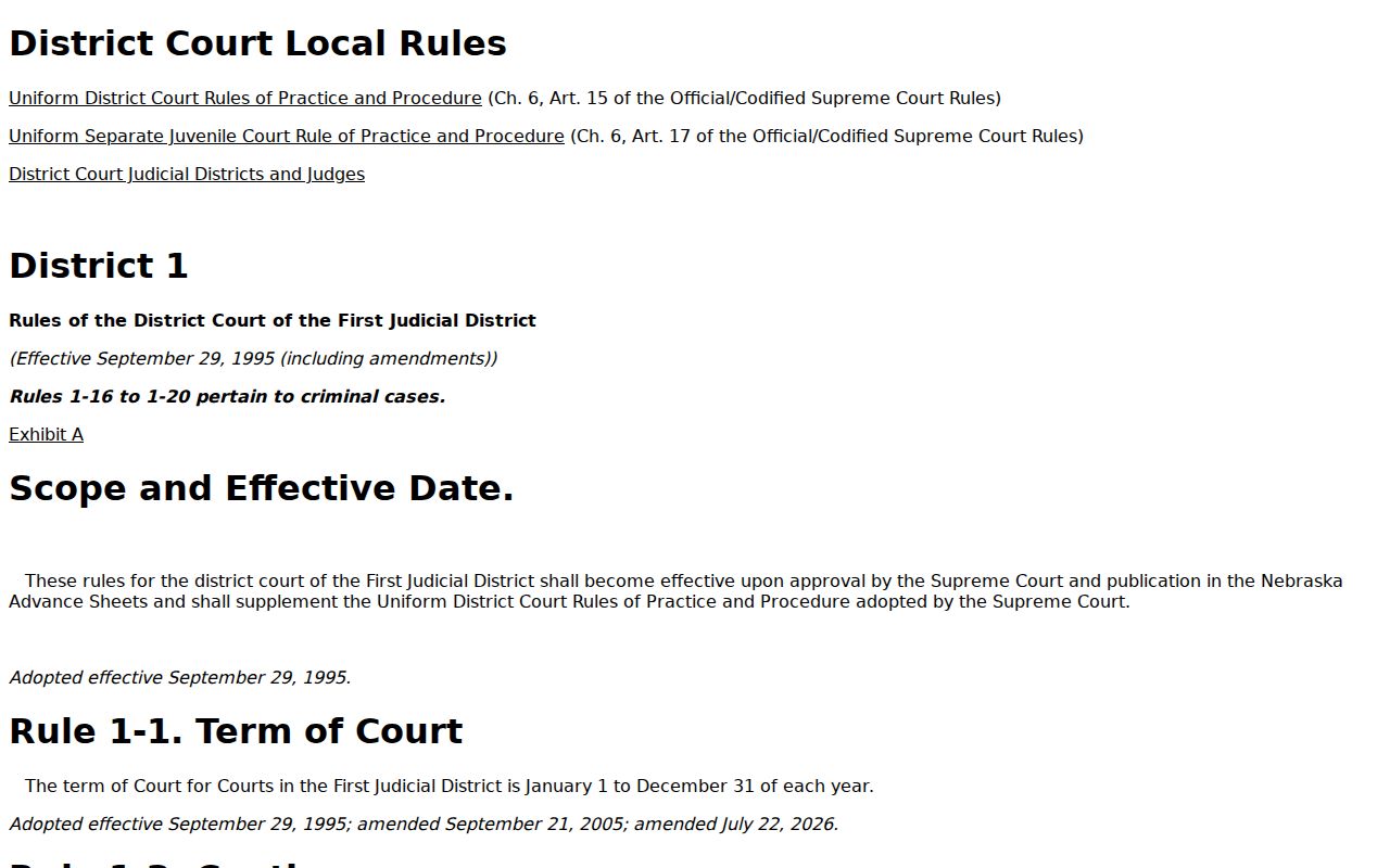 Sarpy County criminal docket local court rules and program references
