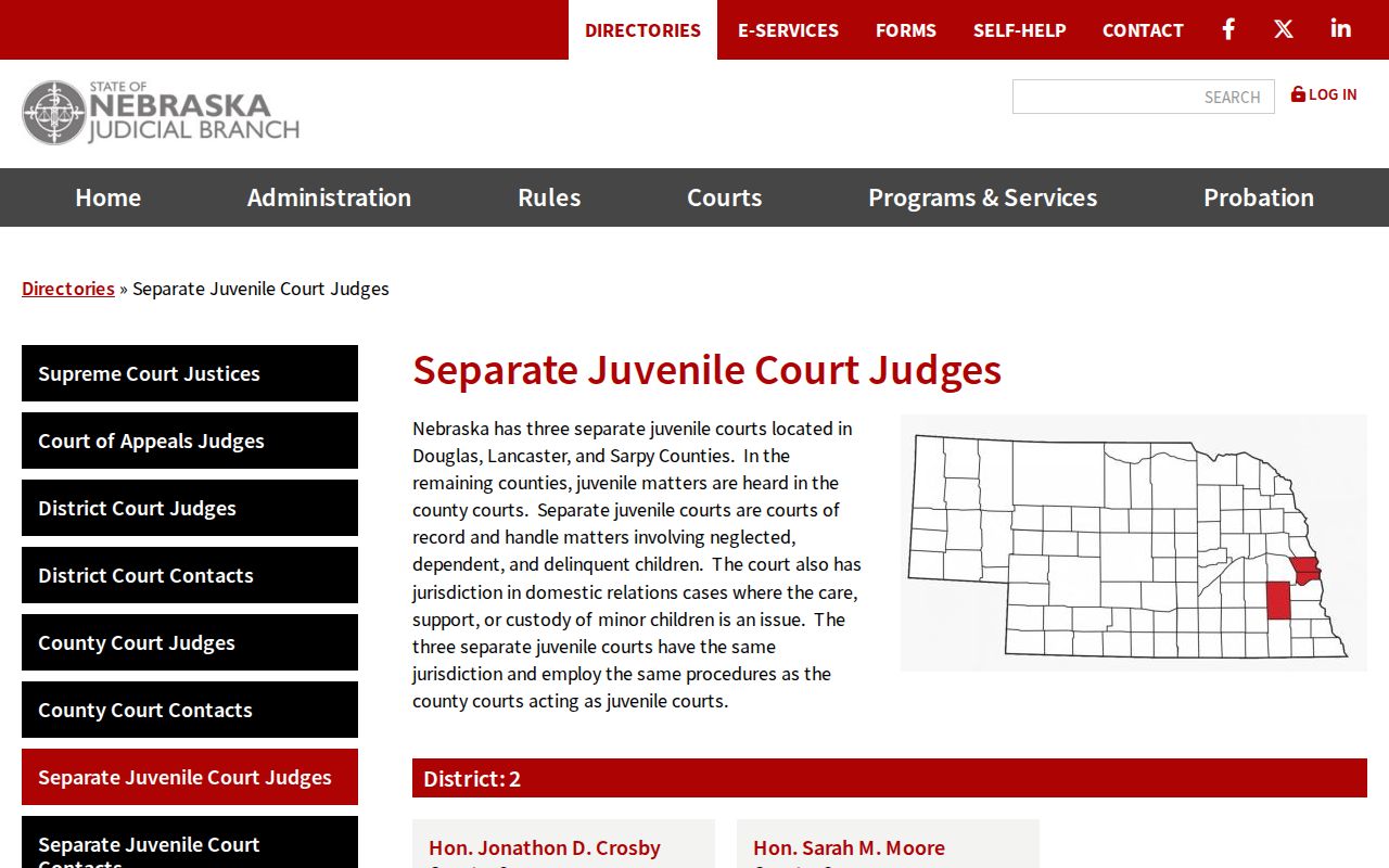 Sarpy County Gretna court records source showing the separate juvenile court directory