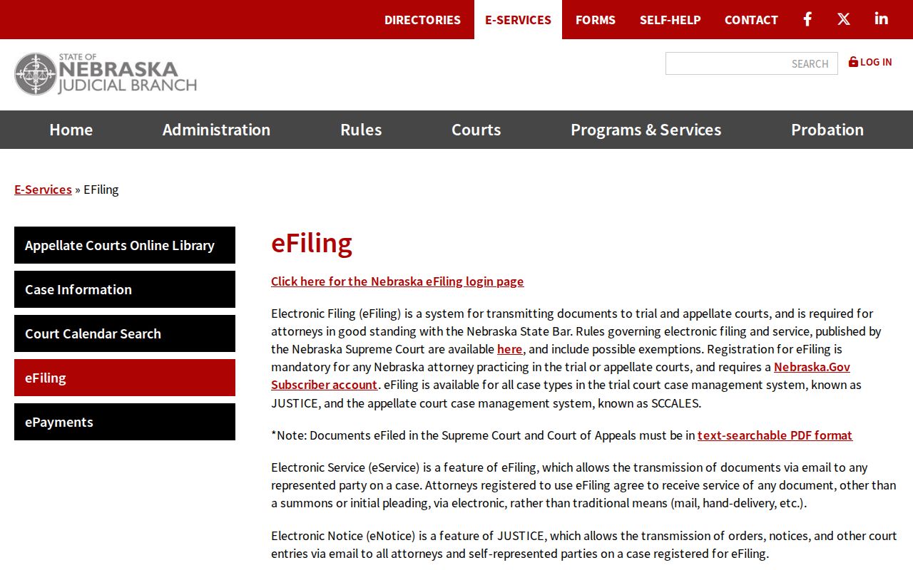 Sarpy County court docket Nebraska eFiling access page