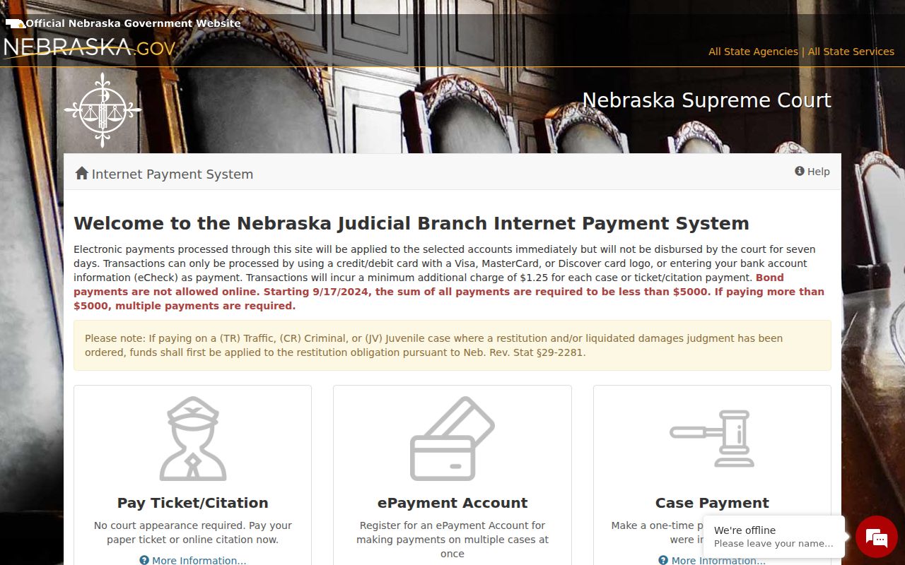 Sarpy County traffic court records Nebraska ePayment ticket and case-payment options