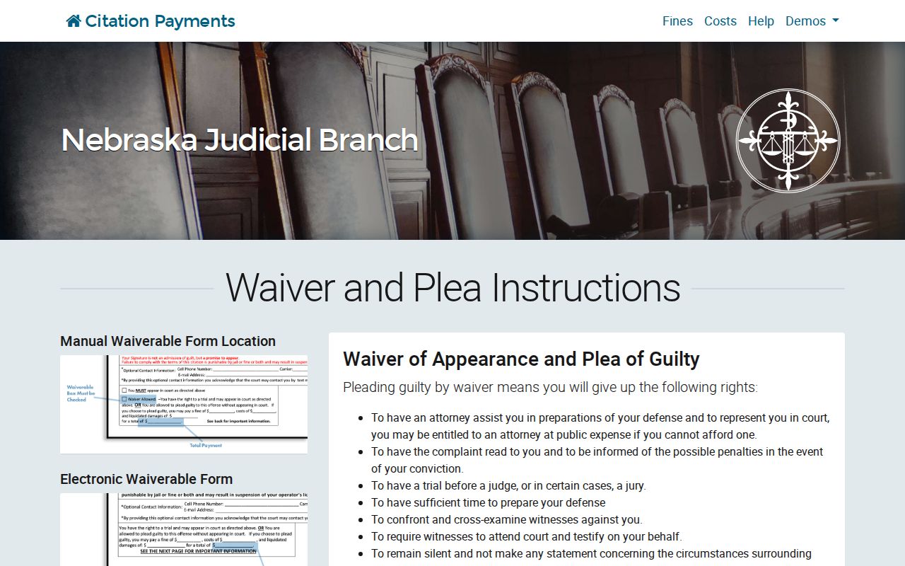 Sarpy County traffic court records waiver plea and citation agreement