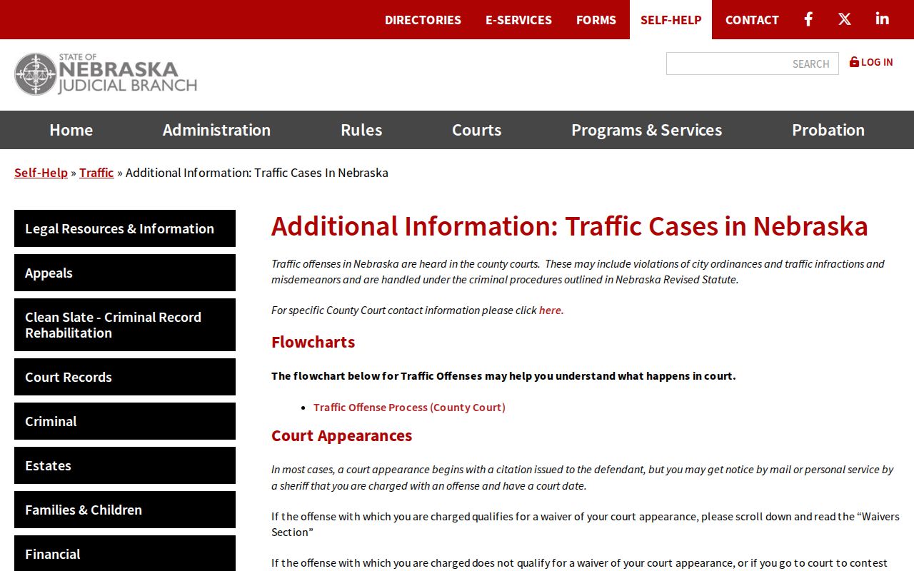 Sarpy County traffic court records Nebraska traffic self-help information